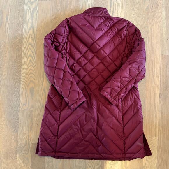 J. Jill Quilted Down Long Line Jacket Side Snap Burgundy Womens Medium Petite - Picture 5 of 7